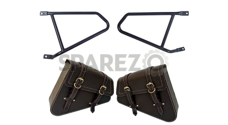 Royal Enfield Interceptor 650 Mounting Rails With Leather Pannier Bags Brown - SPAREZO